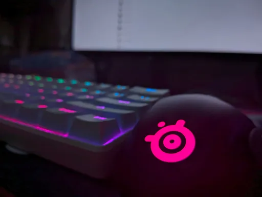 A blurry picture of mouse and keyboard on my first desktop PC